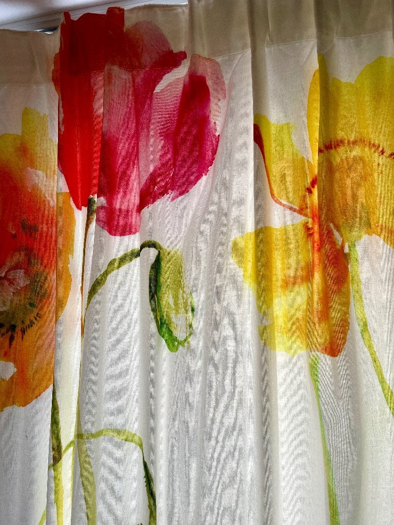 uniek bloemen stof/gordijn, Gebruikt, Geel, In te korten, 182 cm