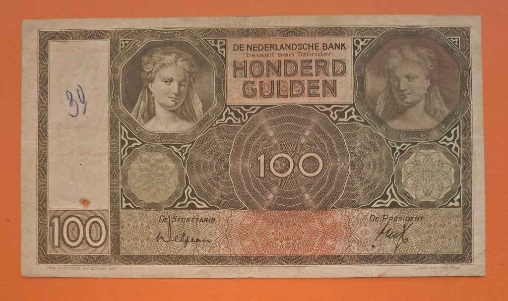 Bankbiljet 100 gulden 1932 Luitspelende vrouw, cat. PL97.b, Verzenden, 100 gulden