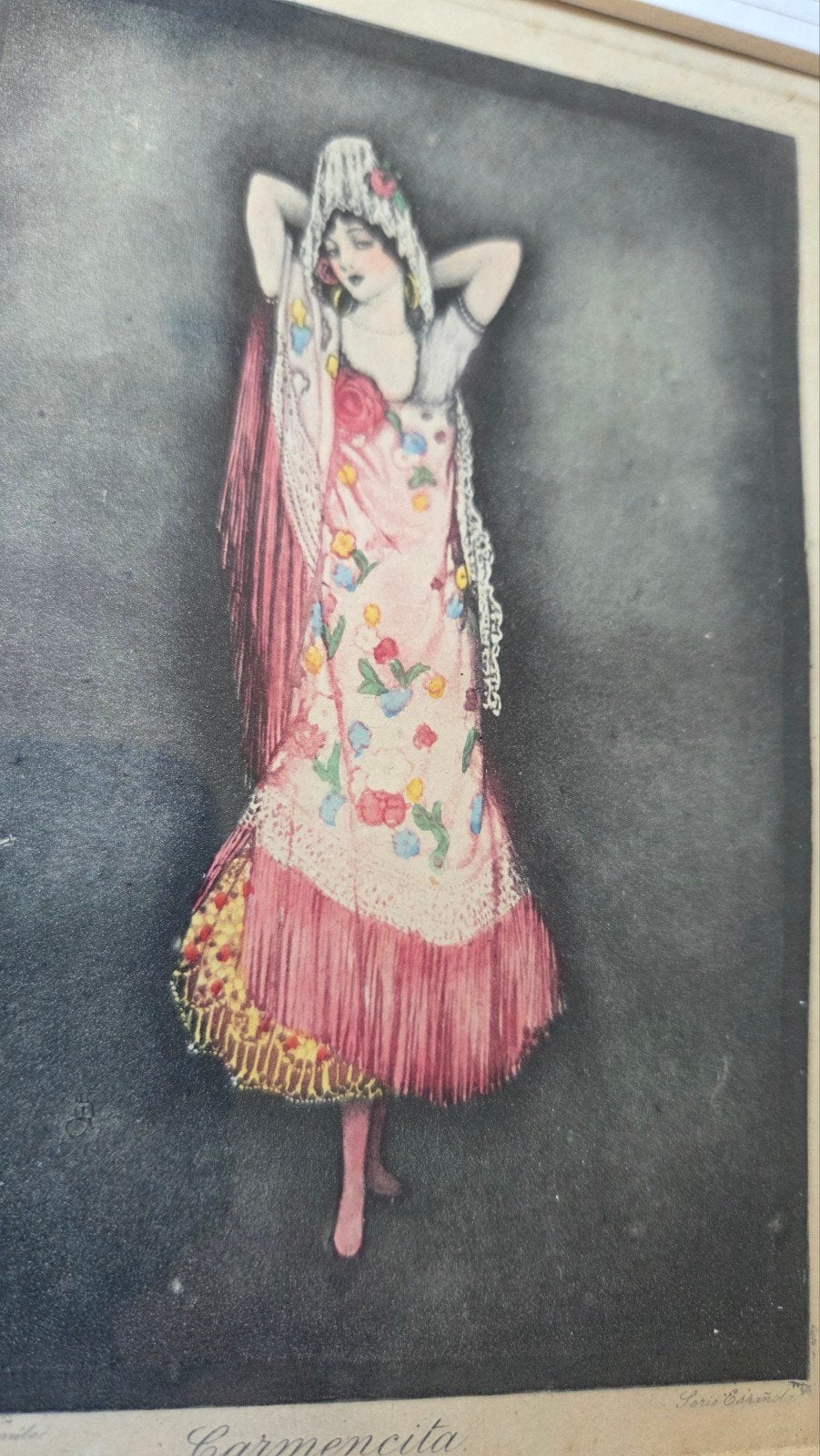 Gesigneerde oude prent Carmencita danseres Raphael Tucks & S, Ophalen of Verzenden