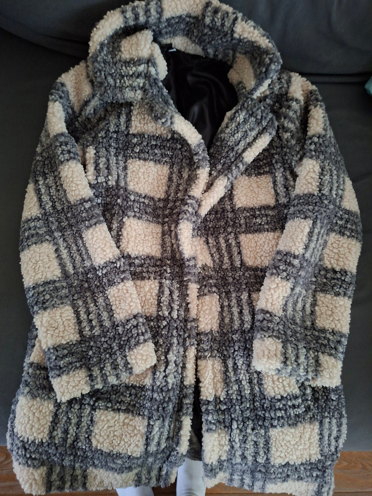 Geruite teddy jas - Maat S, Beige, Ophalen of Verzenden, Maat 36 (S), Onbekend