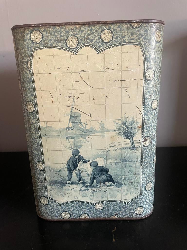 Vintage blikken trommel met oud hollands decoratie, Antiek en Kunst, Ophalen of Verzenden