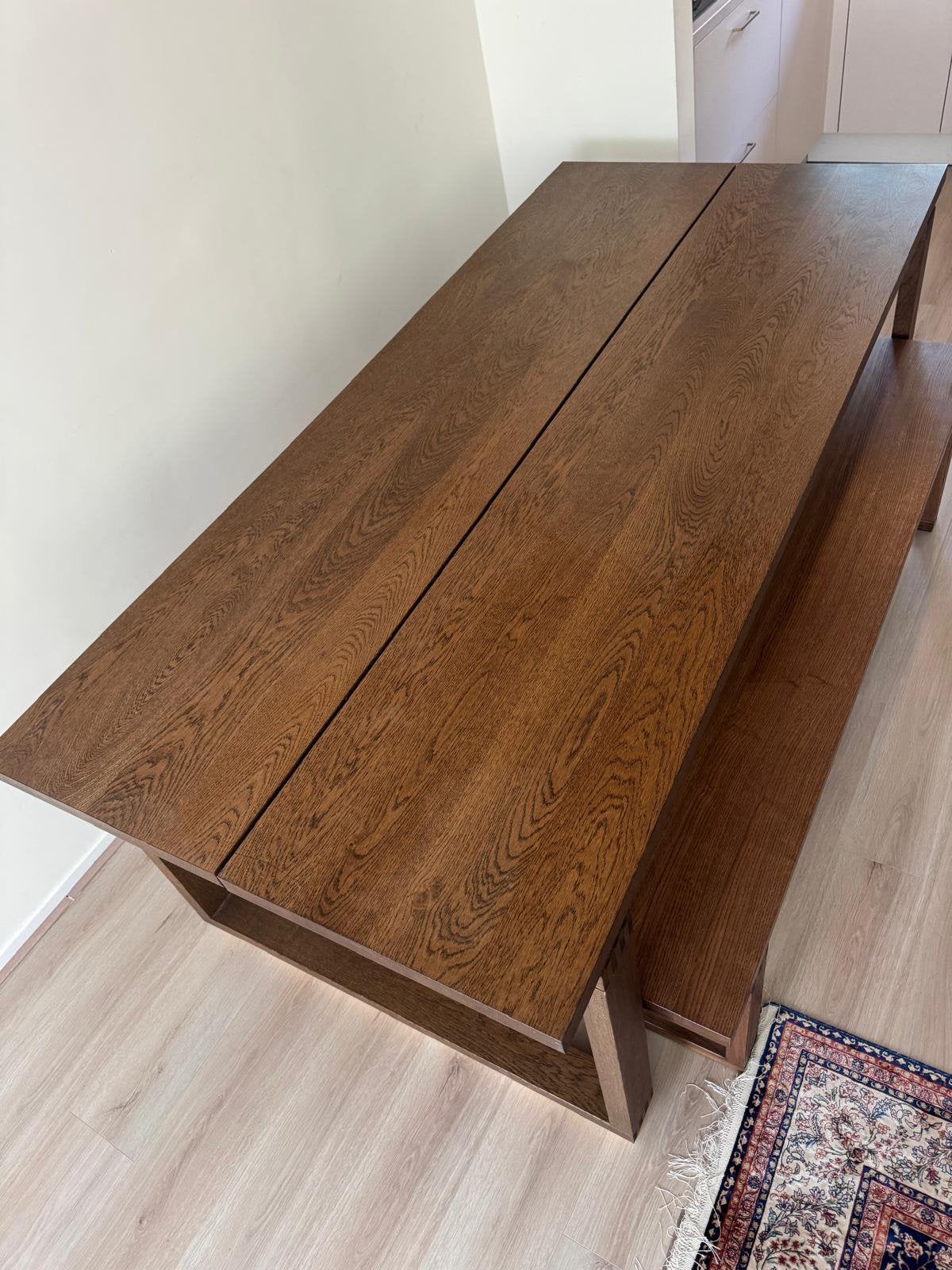Bruine houten eettafel | Ikea, Ophalen, Eikenhout, 200 cm of meer, 50 tot 100 cm