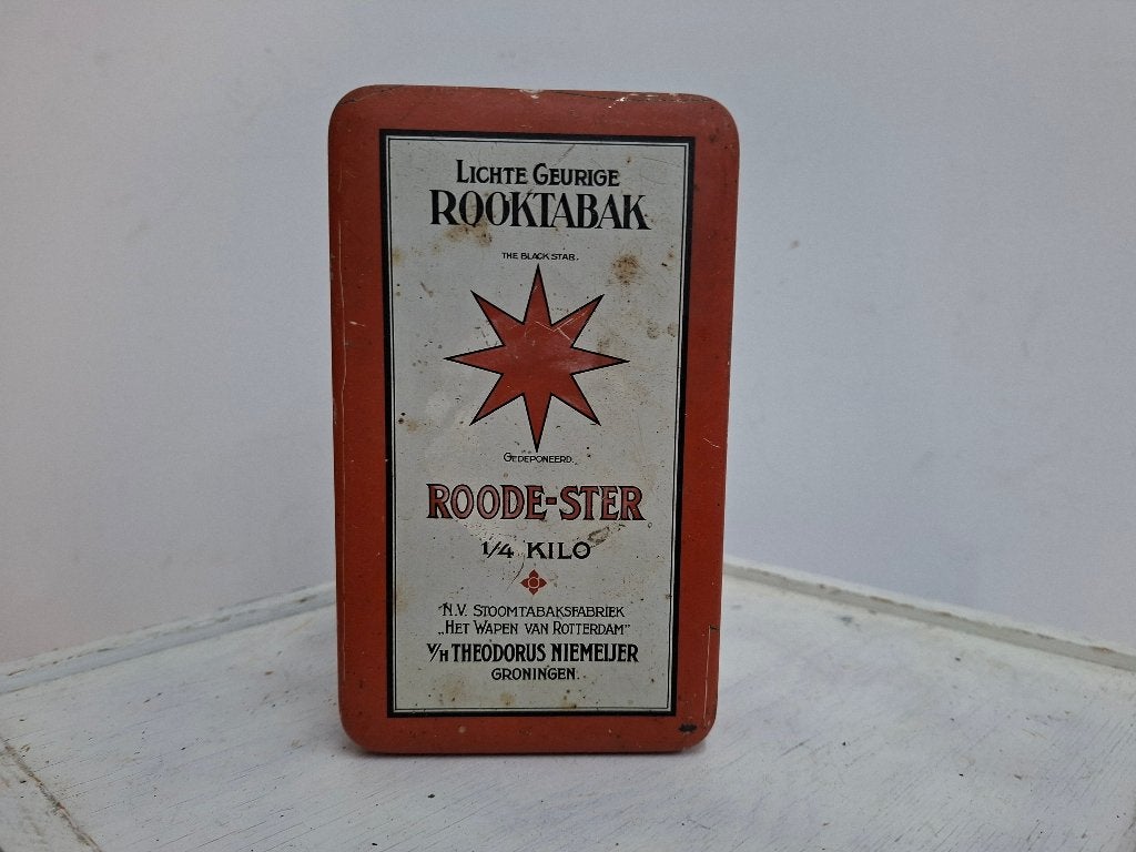 oud mooi blik roode ster 1/4 kilo tabak, Ophalen of Verzenden, Gebruikt, Overige