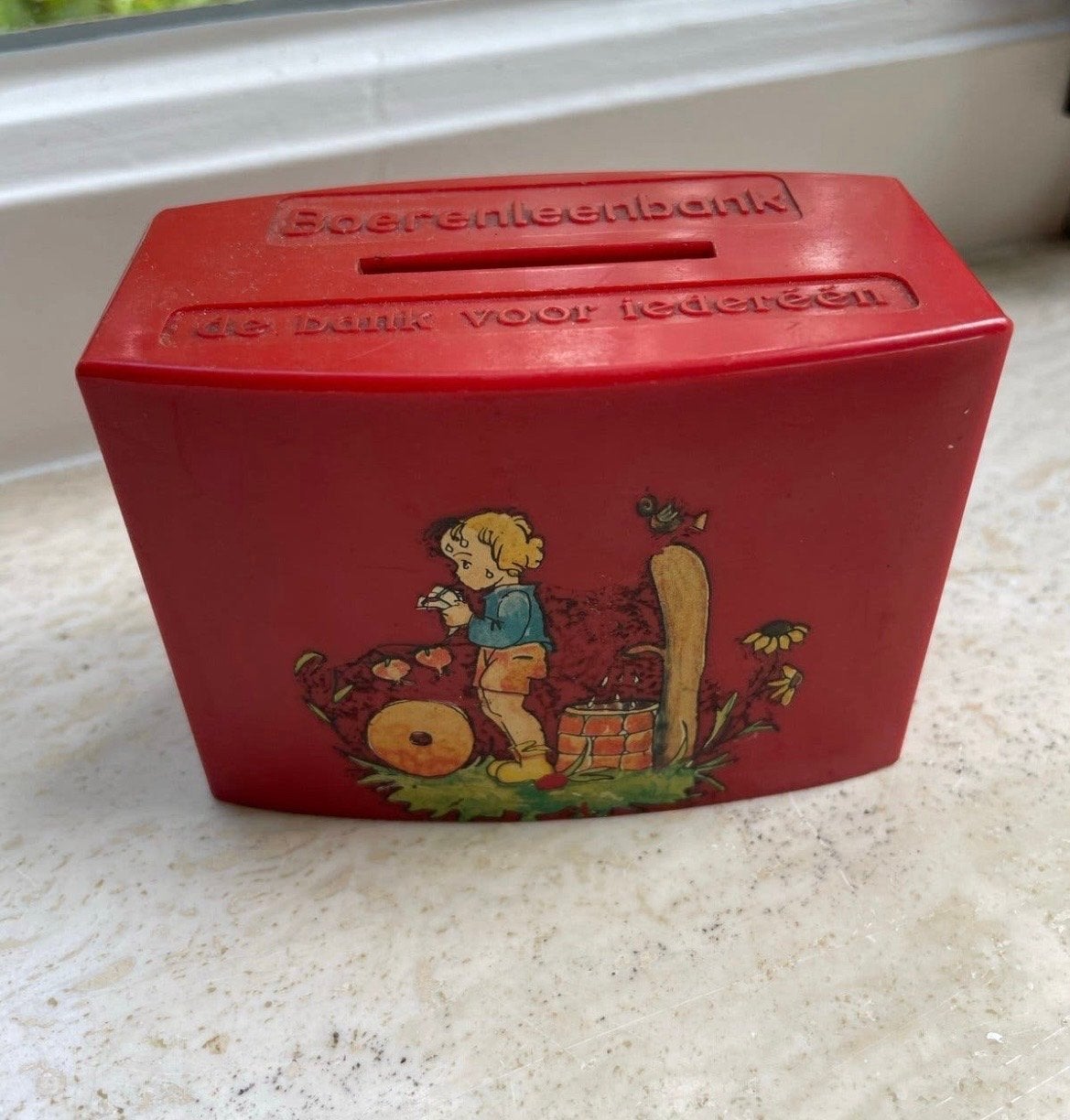 Vintage Boerenleenbank spaarpot - De bank voor iedereen, Ophalen of Verzenden, Gebruikt, Kunststof, Overige thema's
