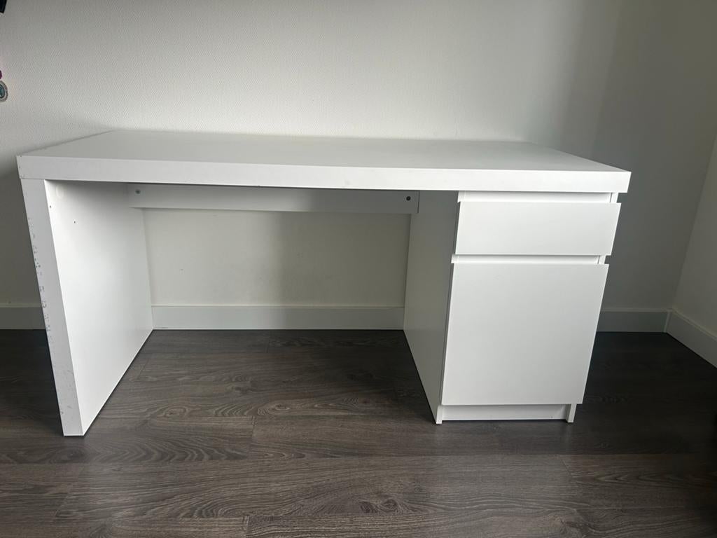 IKEA Malm bureau wit met lade en kastje, Ophalen, Gebruikt, Met lades, Spaanplaat of MDF