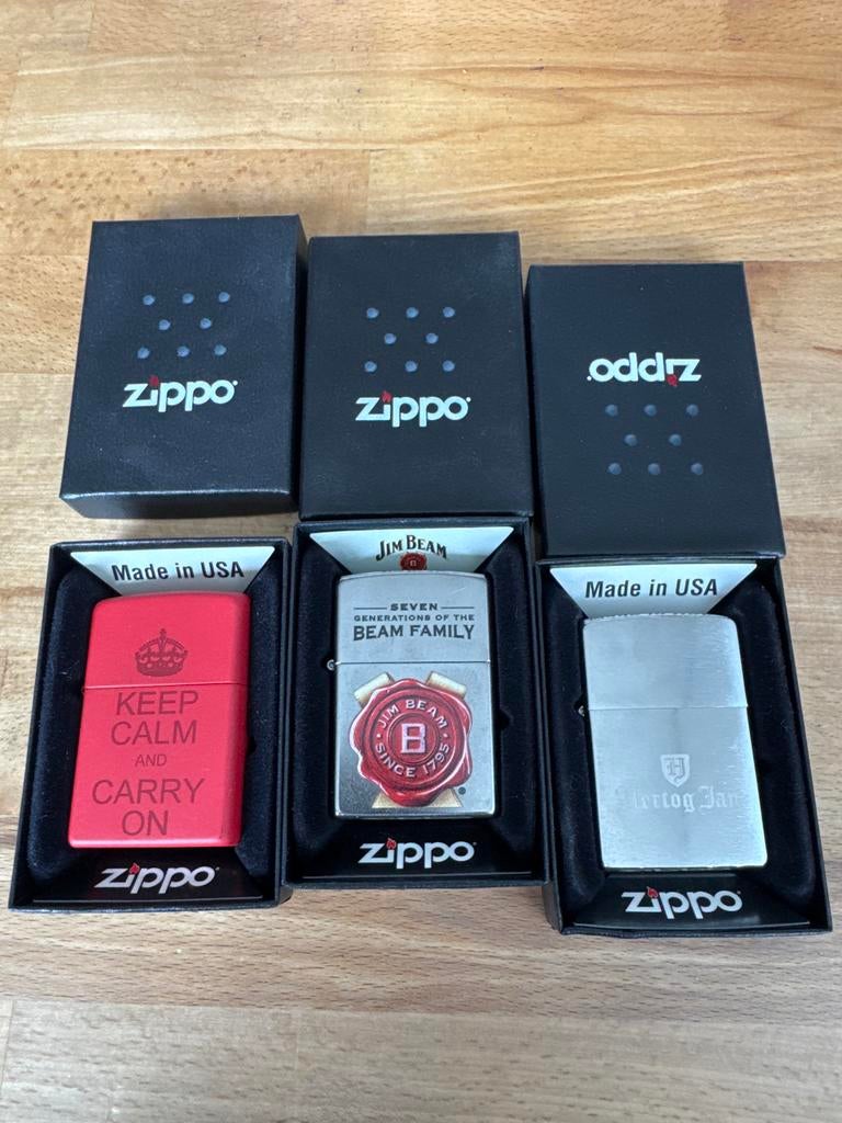 3x Zippo Aansteker Collectie: Keep Calm, Jim Beam, Verzenden, Nieuw, Aansteker
