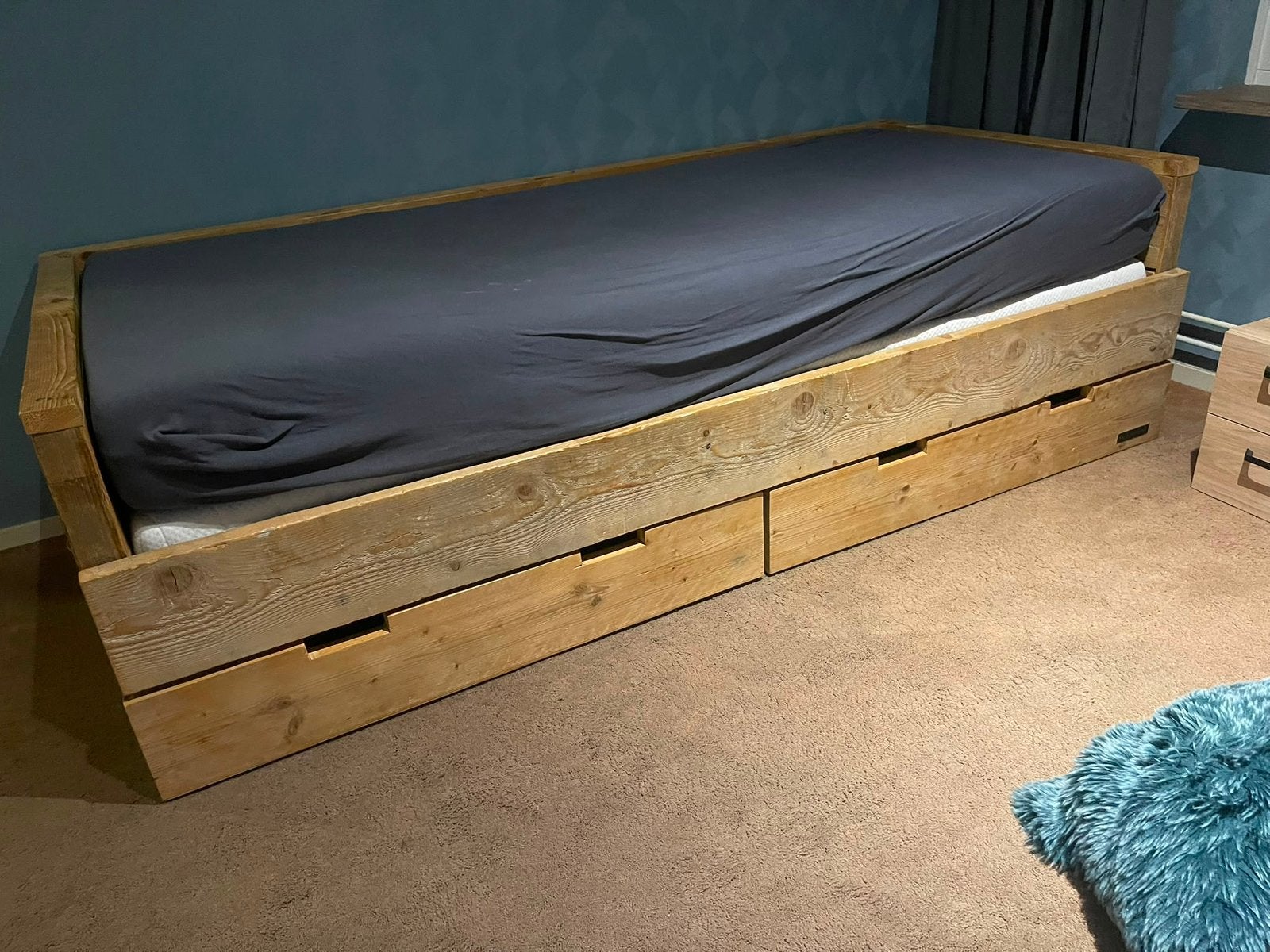 1 persoonsbed met lades steigerhout gemaakt bij kraam90, Ophalen, 90 cm, Eenpersoons, Steigerhout