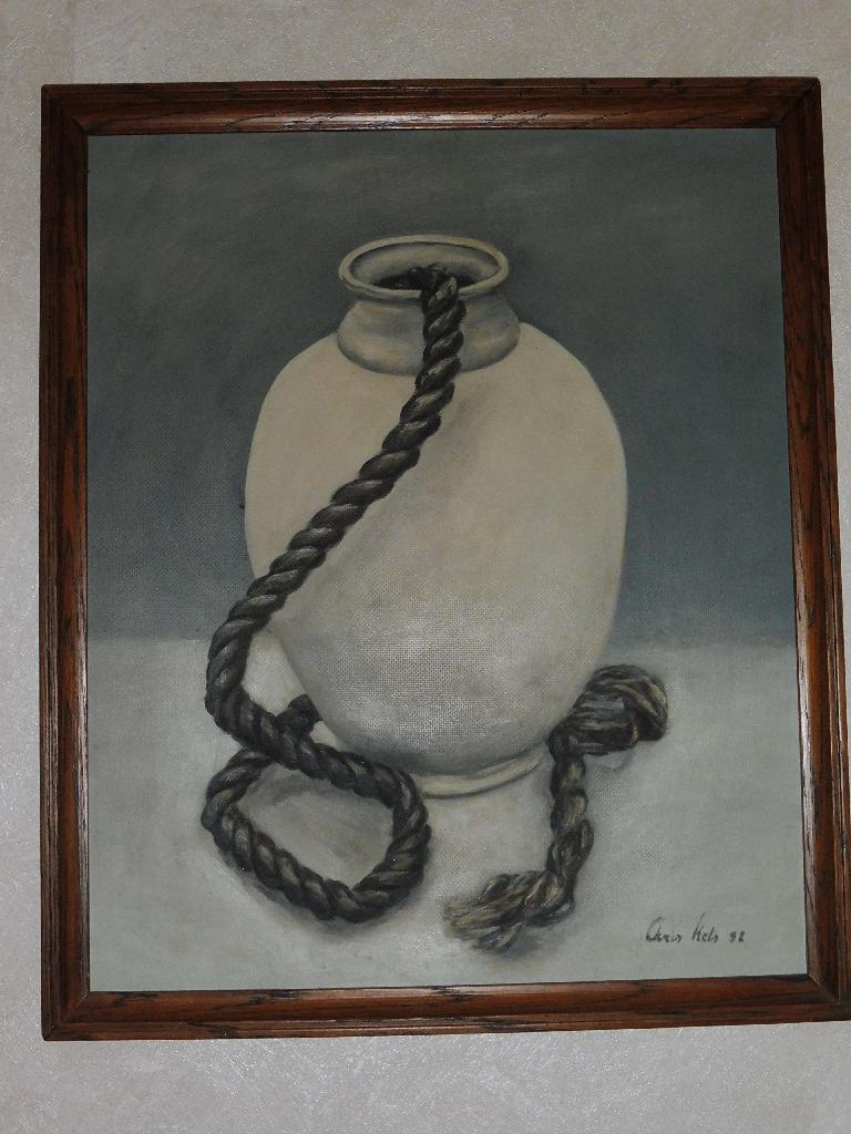 schilderij:  Vaas met touw als slang, Ophalen of Verzenden