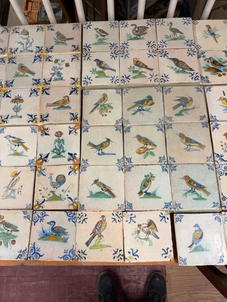 17e eeuwse tegels 13x13cm vogels en bloemen., Ophalen