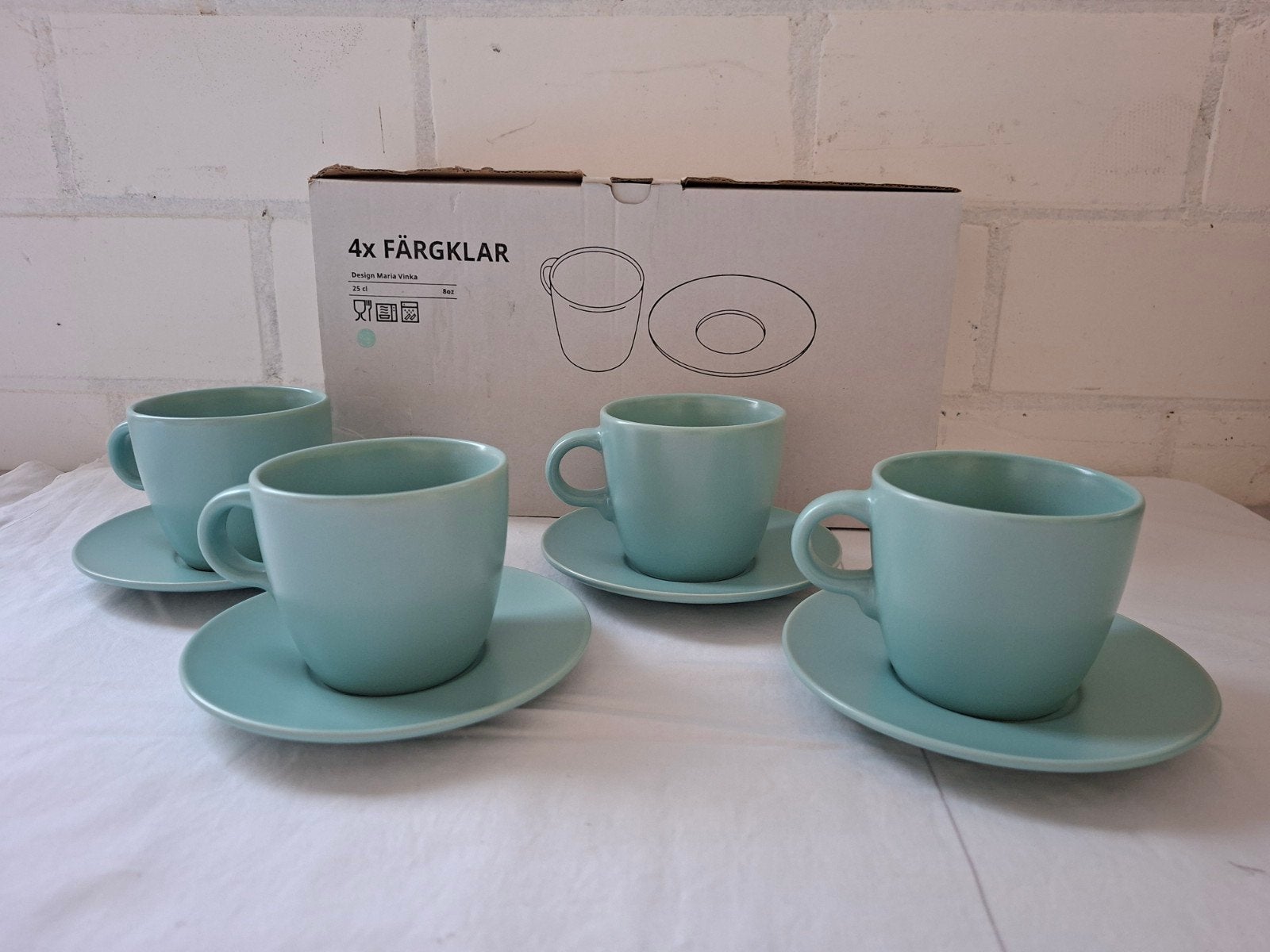 4x IKEA FÄRGKLAR Kop en schotel - Lichtblauw, Nieuw, IKEA, Ophalen of Verzenden, Overige stijlen