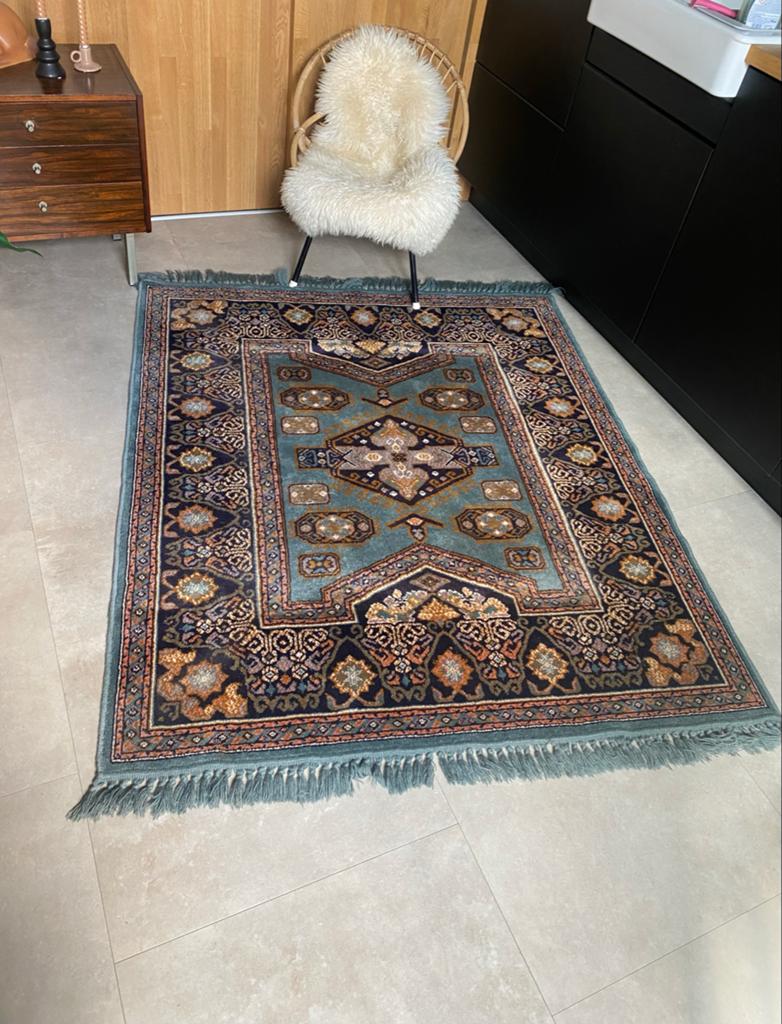 Vintage vloerkleed 168x142 cm - Oosters patroon, Gebruikt, 100 tot 150 cm, Blauw, 150 tot 200 cm