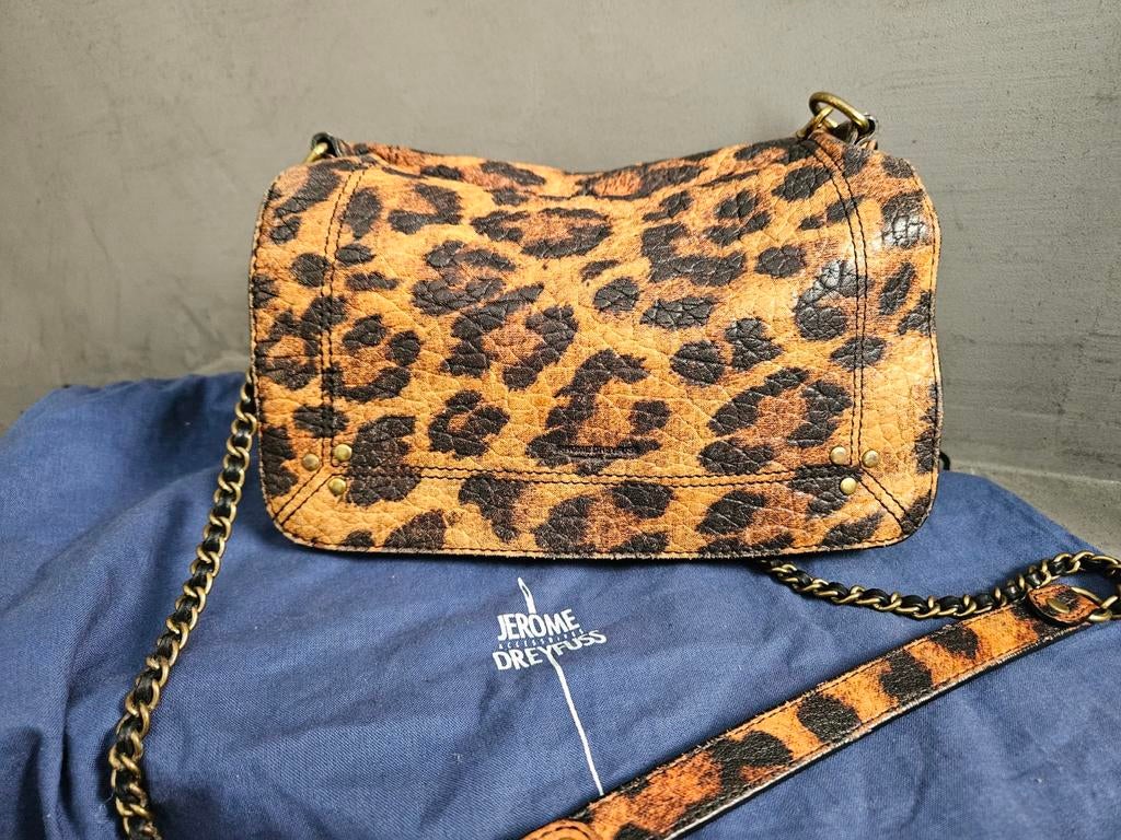 Jérôme Dreyfuss Bobi Leopard, Sieraden, Tassen en Uiterlijk, Tassen | Damestassen, Verzenden, Gebruikt, Overige kleuren, Schoudertasje