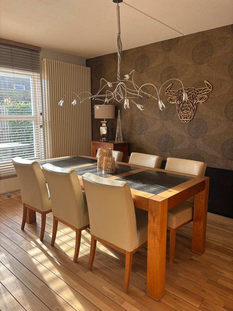 Eiken tafel met granieten bladen 200-100 cm, Huis en Inrichting, Complete inboedels, Ophalen of Verzenden