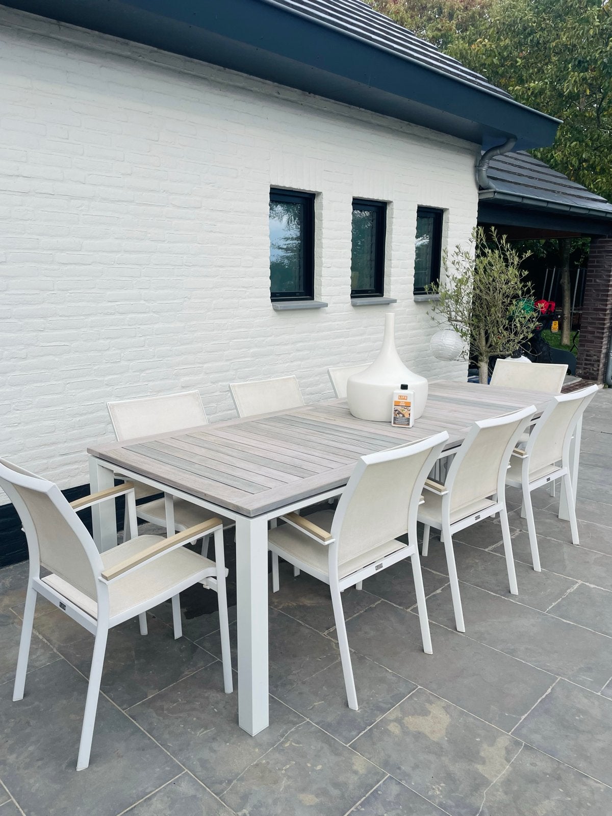 Life Outdoor Living tuinset: teakhouten tafel met 8 stoelen, Ophalen, Gebruikt, Eettafel, Teakhout