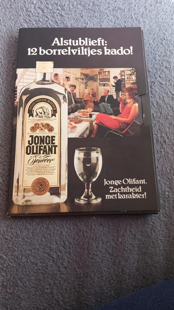 Reclame Jonge Olifant jenever 12 borrelviltjes 1981, Verzamelen, Ophalen of Verzenden, Nieuw, Gebruiksvoorwerp