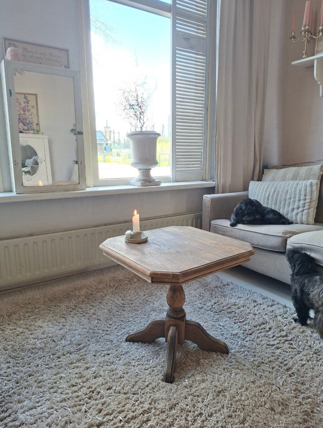 Vintage houten salontafel/wijntafel met unieke voet, Ophalen, 50 – 75, Gebruikt, 50 tot 100 cm