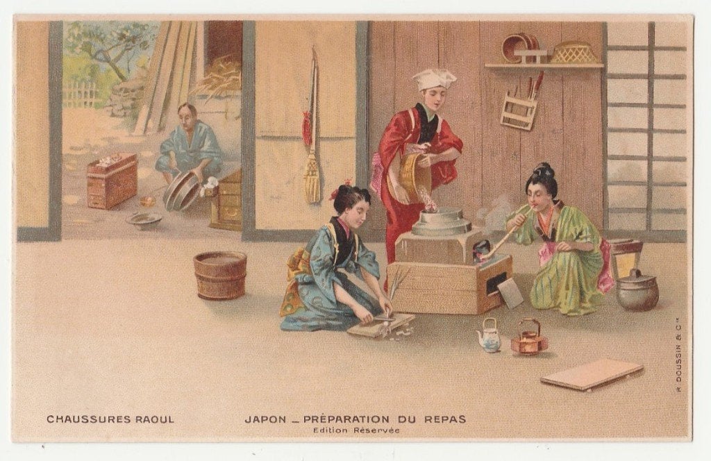 Reclame.  Japanse vrouwen bereiden maaltijd., Verzenden, Voor 1920, Overige thema's