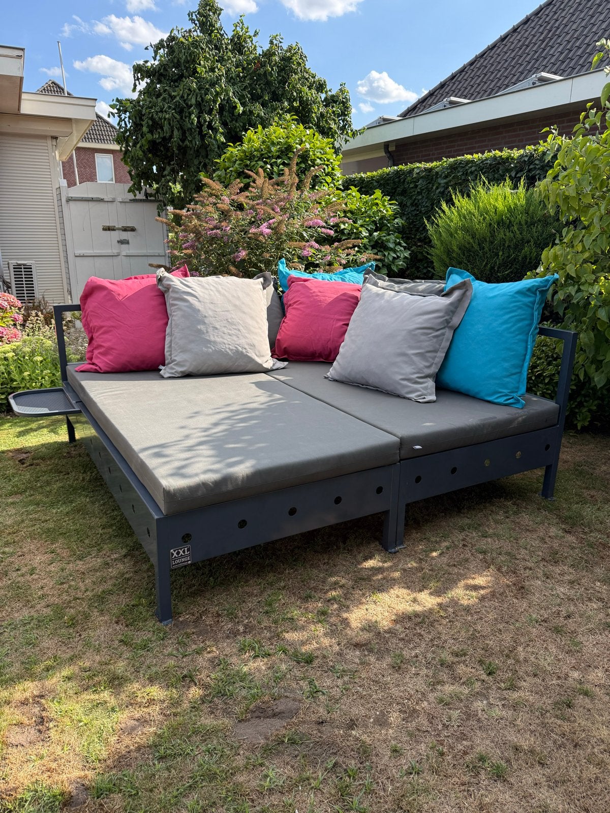 Luxe XXL Loungebed voor buiten met kussens, Ophalen, Gebruikt, Metaal