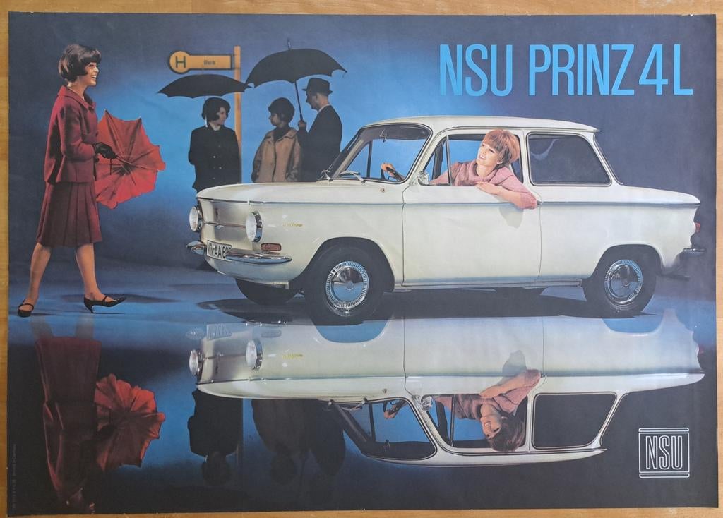 NSU Prinz 4 - originele reclameposter - A1 60x85cm - 1964-65, Ophalen of Verzenden