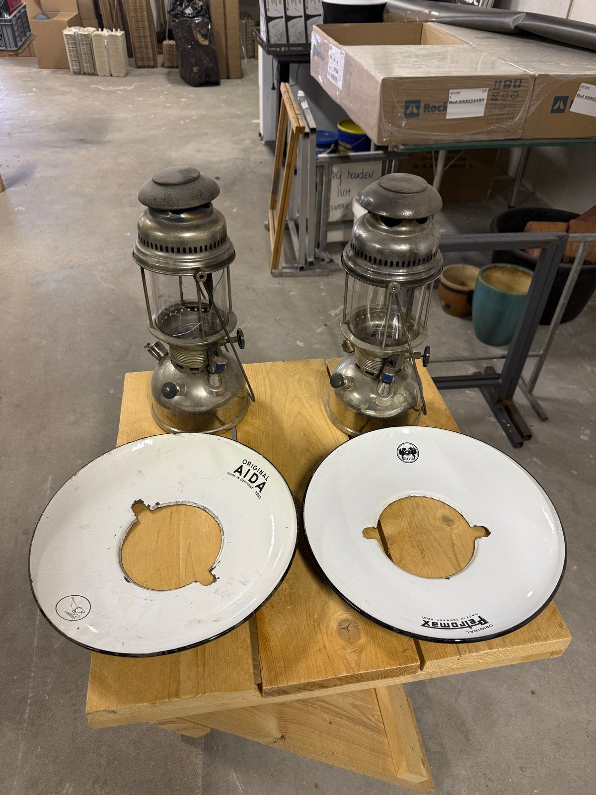 Vintage Petromax en Aida petroleumlampen met kappen, Antiek en Kunst, Ophalen of Verzenden