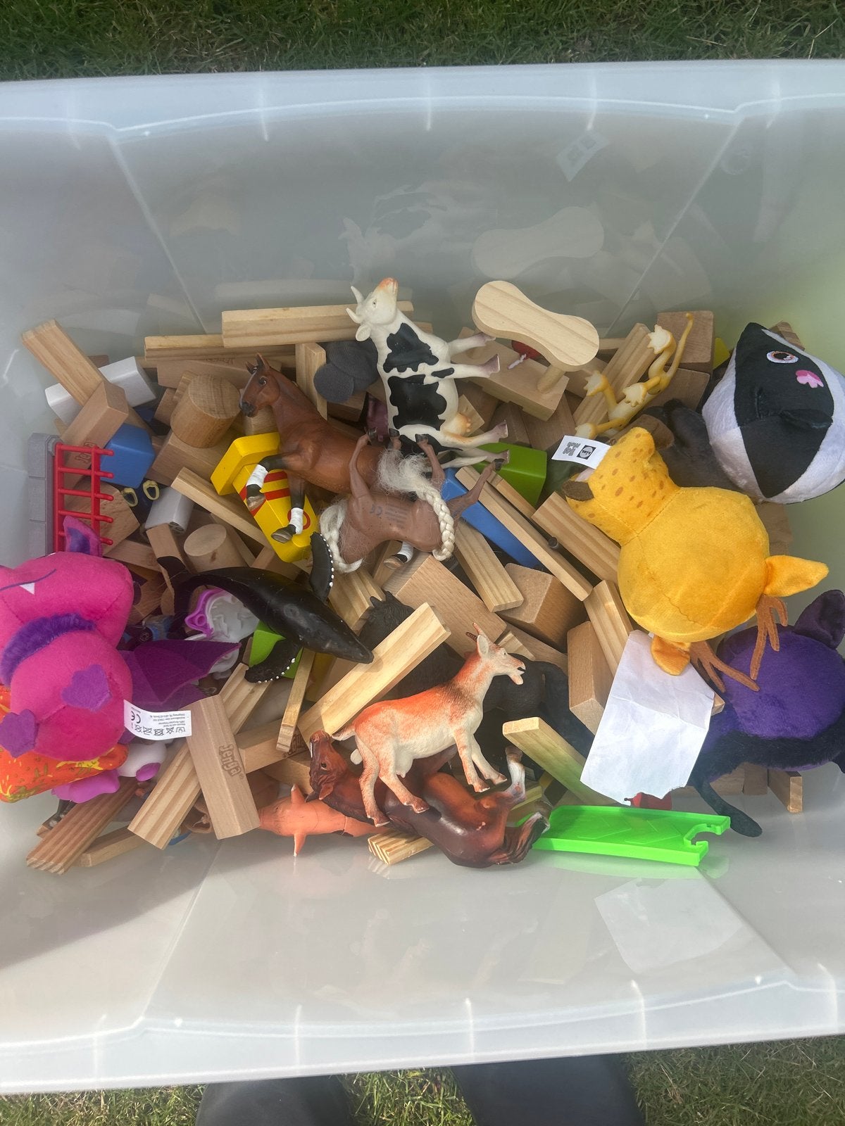 Grote bak met Kapla, Jenga en diverse speeltjes, Ophalen, Gebruikt, Jongen of Meisje