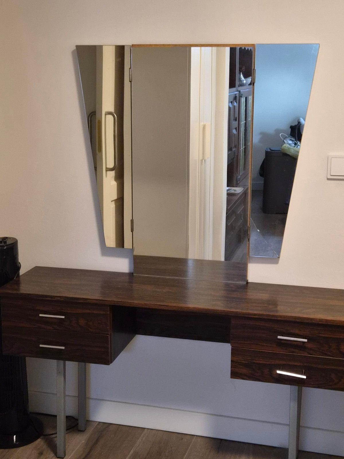 Vintage kaptafel met spiegel - Jaren '60/'70, Huis en Inrichting, Tafels | Kaptafels, Ophalen, Gebruikt, 100 tot 150 cm, Vintage, Retro, Jaren '60, Jaren '70