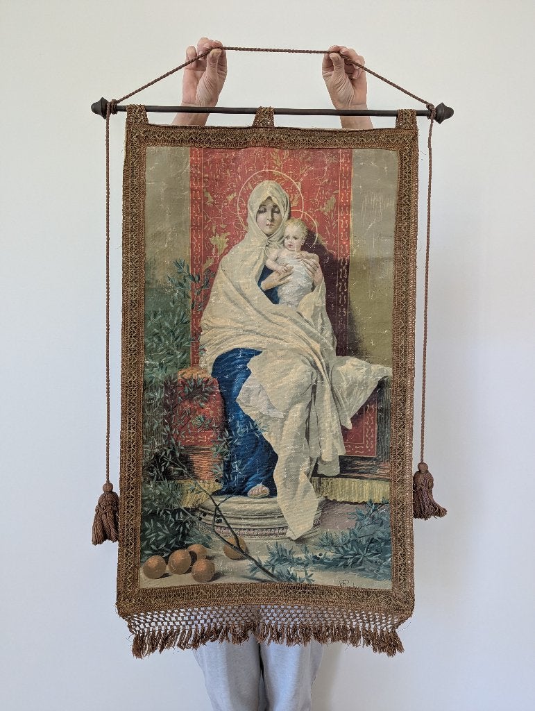 Antiek Italiaans religieus vaandel Maria met Kind – Barabino, Ophalen of Verzenden