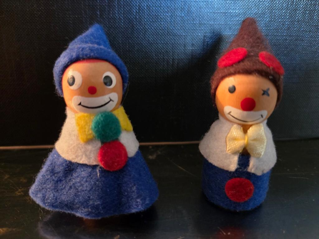 2 Vintage Houten Peg Dolls - Clown Thema, Ophalen of Verzenden