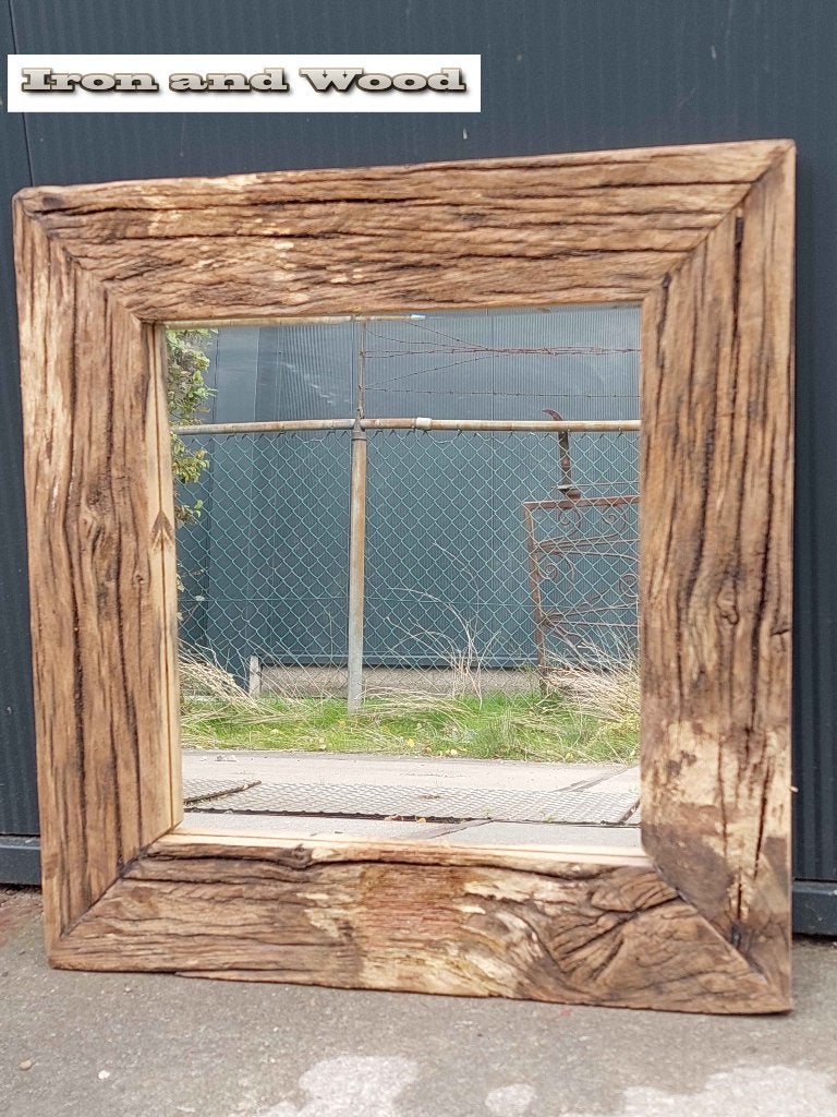 Stoere spiegel / lijst oud eiken wagonplanken afm. 54 x 52, Ophalen, Nieuw, Minder dan 100 cm, Rechthoekig
