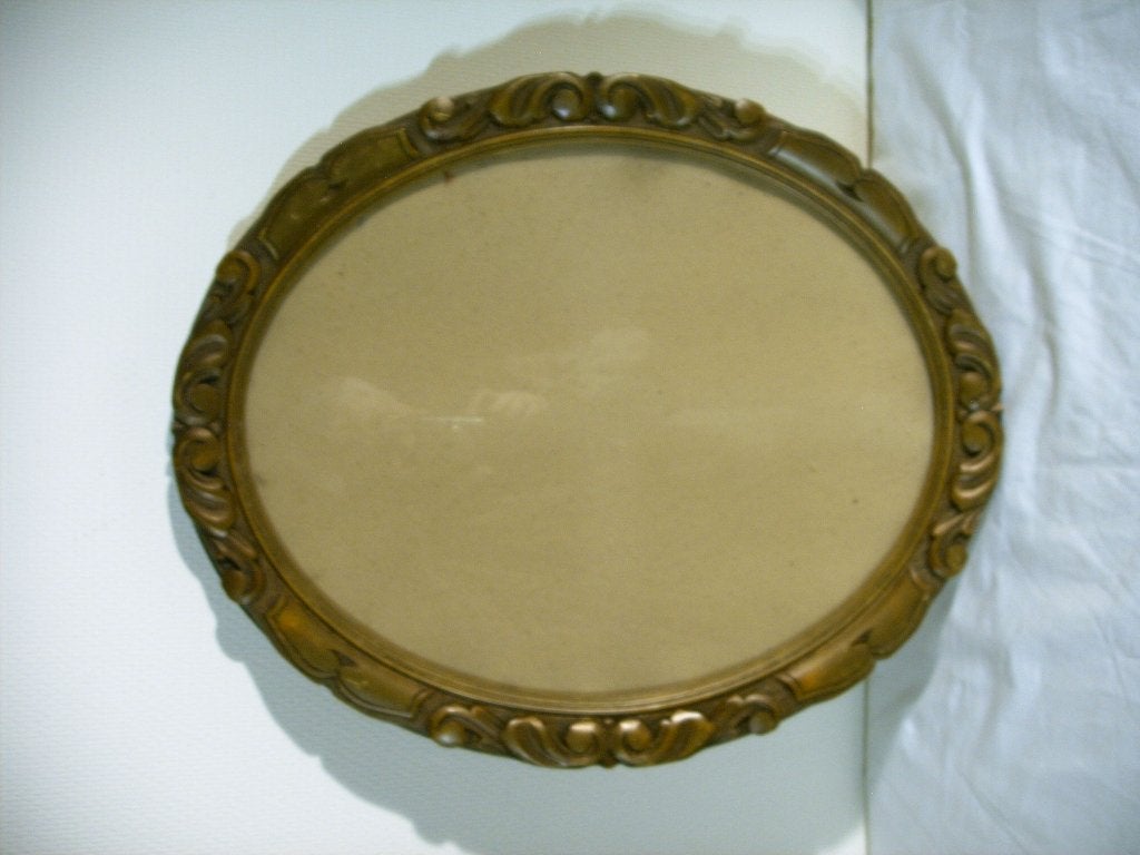 Ovale houten lijst met glas, Bruin, Gebruikt, 48 cm, Ophalen of Verzenden