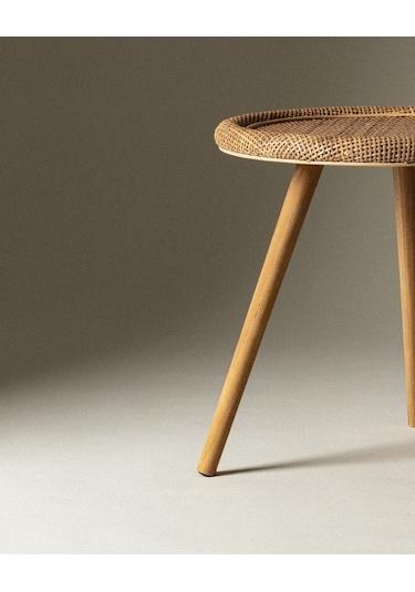 Nieuwe Zara Home Bijzettafel met Rotan Blad (55x51 cm), Huis en Inrichting, Tafels | Bijzettafels, 45 tot 60 cm, Rond, Nieuw, Hout