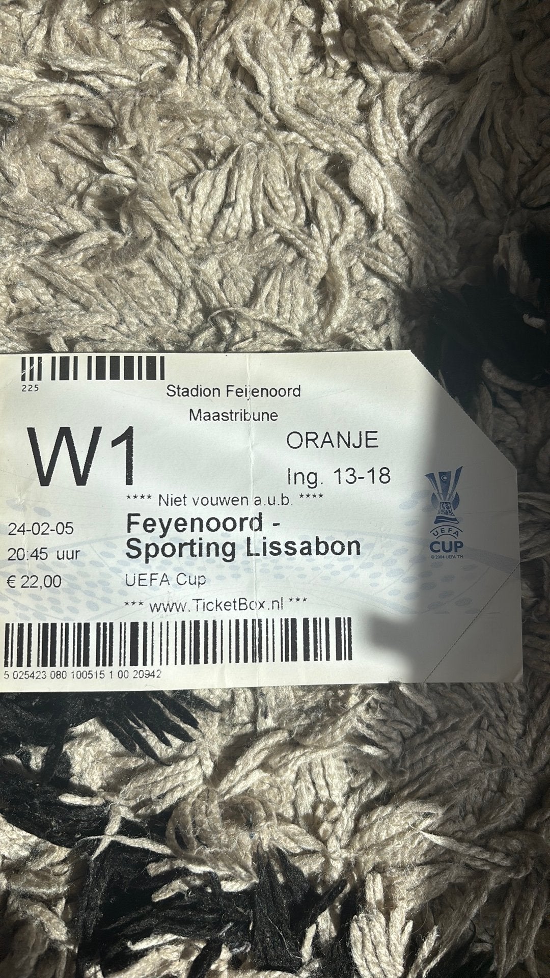 Oud stadionticket feyenoord sporting 2005, Verzamelen, Verzenden, Zo goed als nieuw, Feyenoord