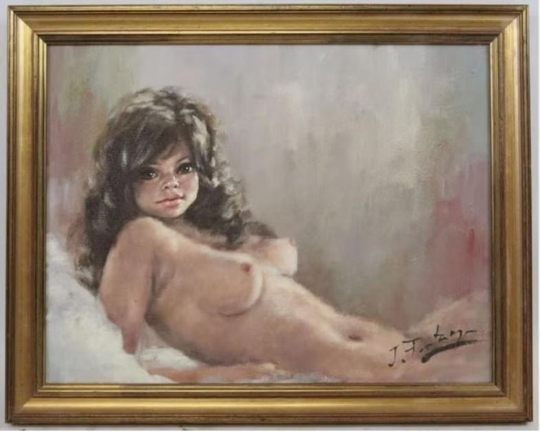 vintage naakt op canvas Frankrijk, Verzamelen, Ophalen, Huis en Inrichting