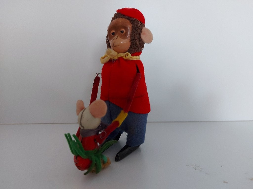 Schuco Dansfiguur Aap met Muizenkind, Antiek en Kunst, Ophalen of Verzenden