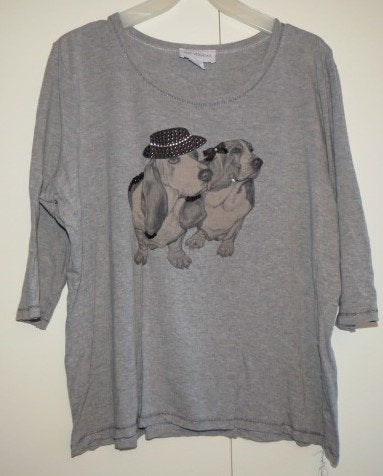 Shirt grijs met honden en glitters Amy Vermont maat 48, Zo goed als nieuw, Amy Vermont, Grijs, Shirt of Top