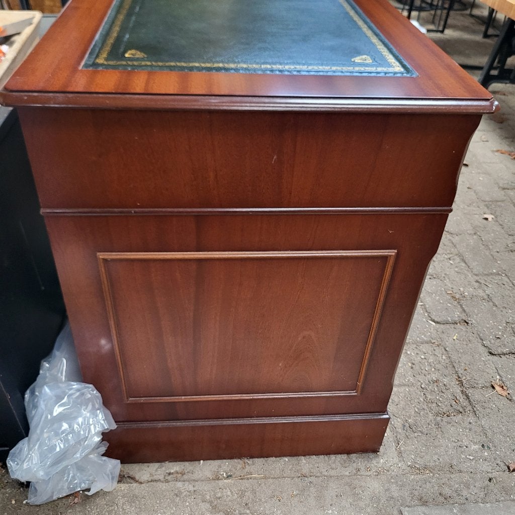 Bureau Chesterfield mahonie met leren inleg groen, Hout, 62 cm, Bruin, Ophalen of Verzenden