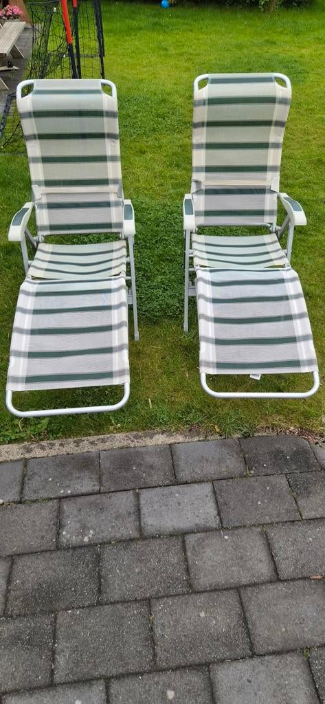 2x vrijbuiter aluminium stoelen met voeten steun, Ophalen, Campingstoel