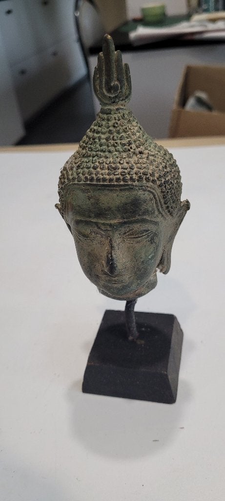 bronzen boedha hoofd sculptuur (11iv1), Ophalen of Verzenden
