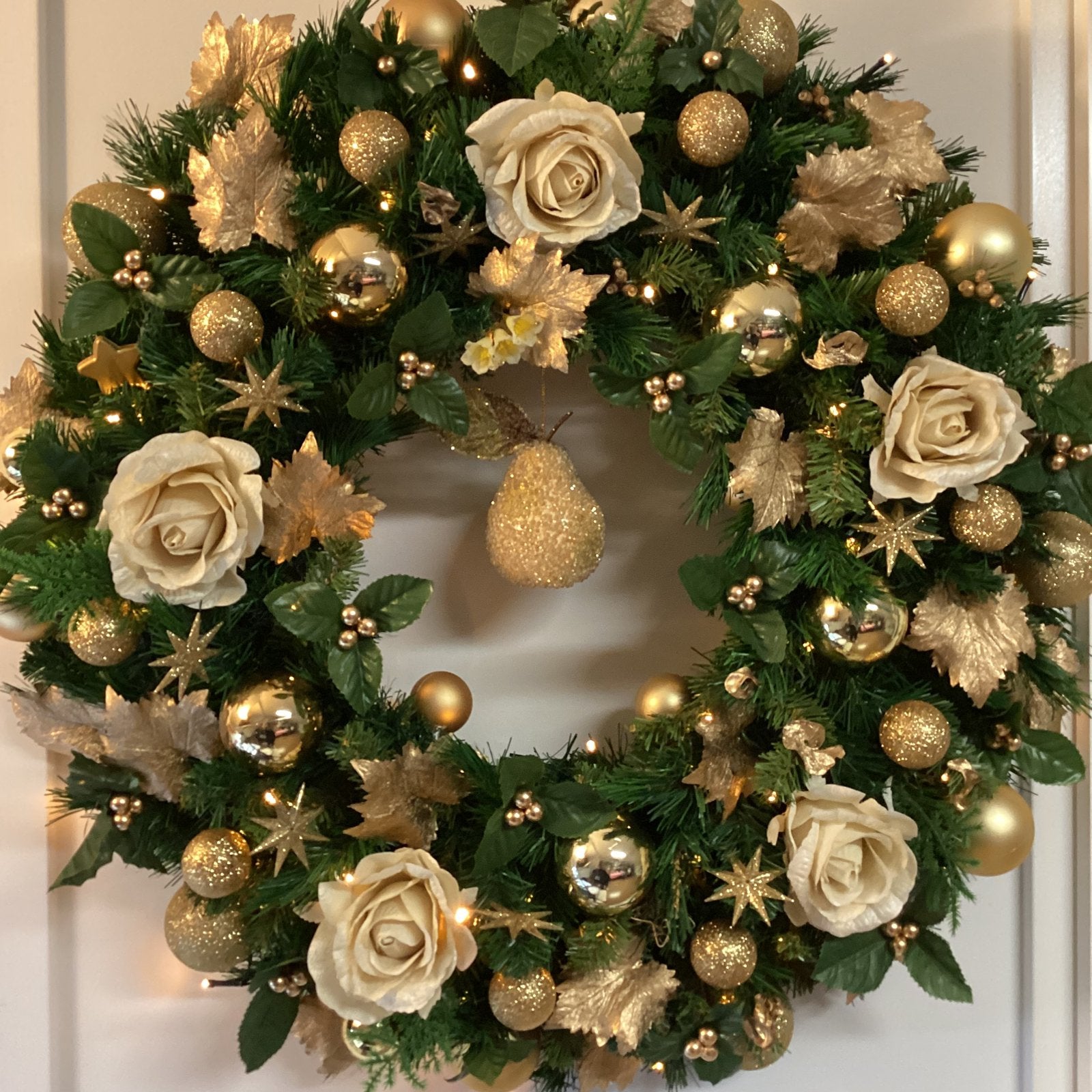 Unieke grote gouden kerstkrans met verlichting, Ophalen of Verzenden, Nieuw