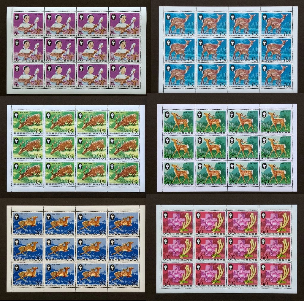 Noord-Korea 6x Bogen Postfris 1979 Damherten, Ophalen of Verzenden, Postfris, Dier of Natuur