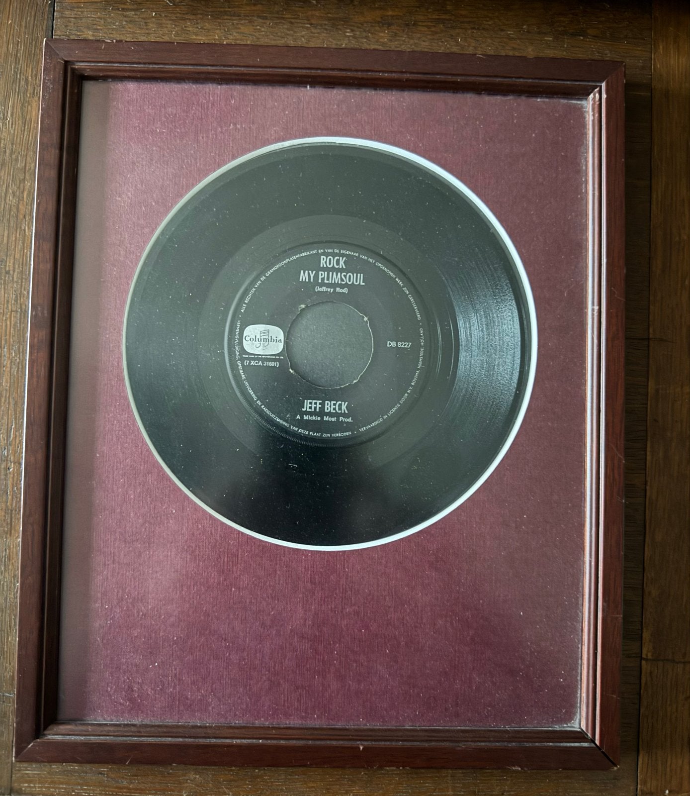 Jeff Beck - "My Plimsoul" ingelijste single, Ophalen of Verzenden, Gebruikt
