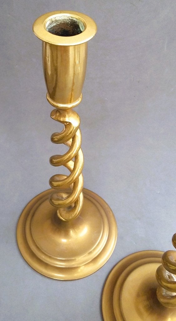 Omstreeks 1885-1910 Twee stuks Spiraal Twist Kandelaar, Antiek en Kunst, Antiek | Koper en Brons, Ophalen of Verzenden, Koper