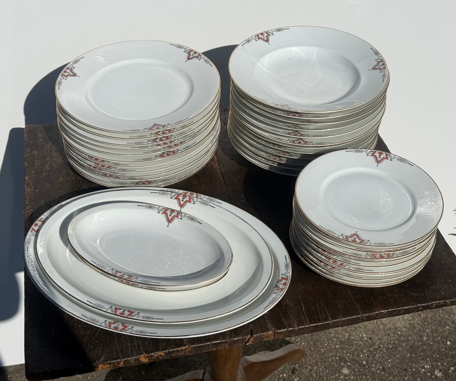 Antiek porselein servies set Gräf & Krippner goud rood zwart, Antiek en Kunst, Ophalen