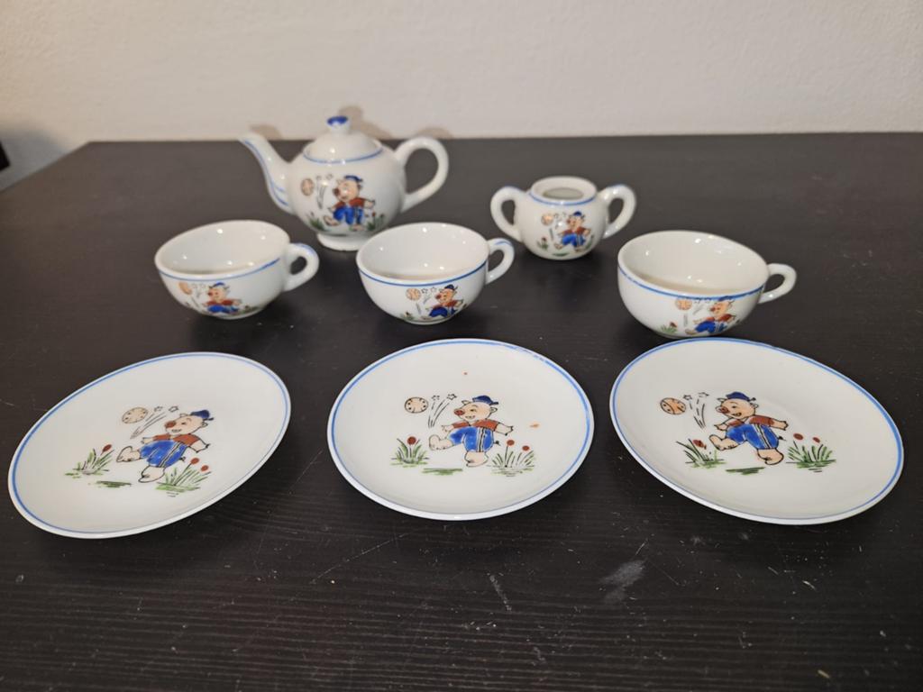 Vintage kinderserviesje met beertjes - 8 delig, Ophalen of Verzenden