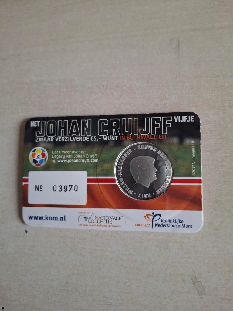 Johan Cruijff Vijfje 2017 BU-kwaliteit - Zwaar Verzilverd, Postzegels en Munten, Munten | Nederland, Ophalen of Verzenden, Koningin Beatrix