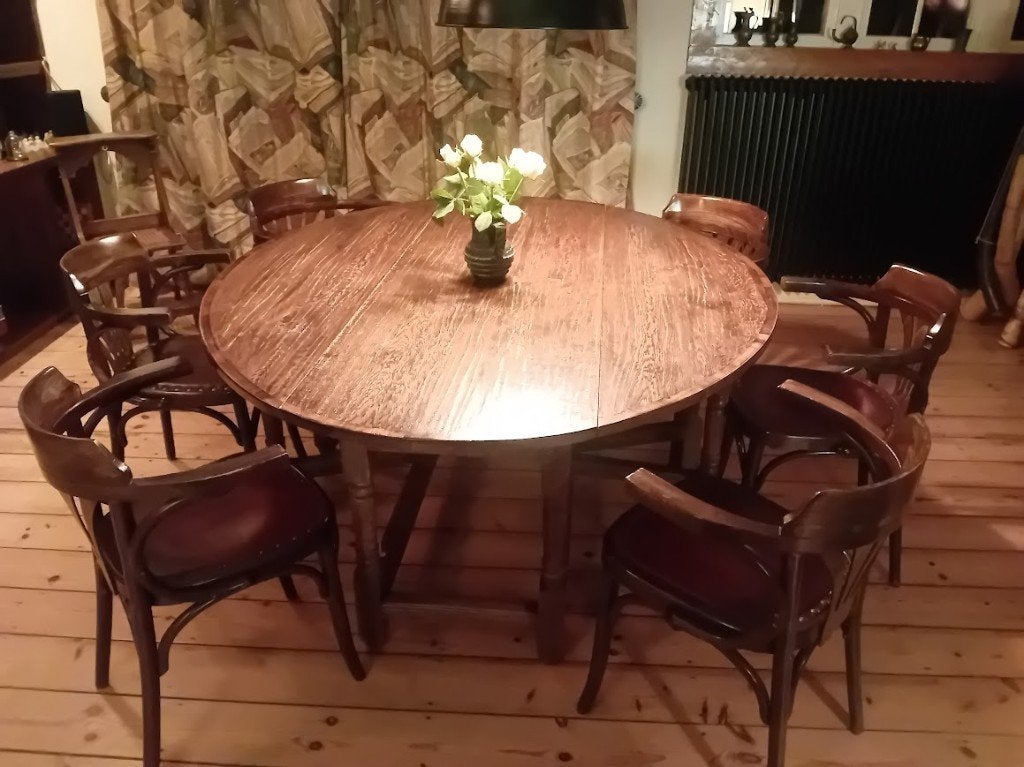 Houten eettafel met 6 stoelen, 100 tot 150 cm, Ophalen of Verzenden, Vijf personen of meer, 150 tot 200 cm