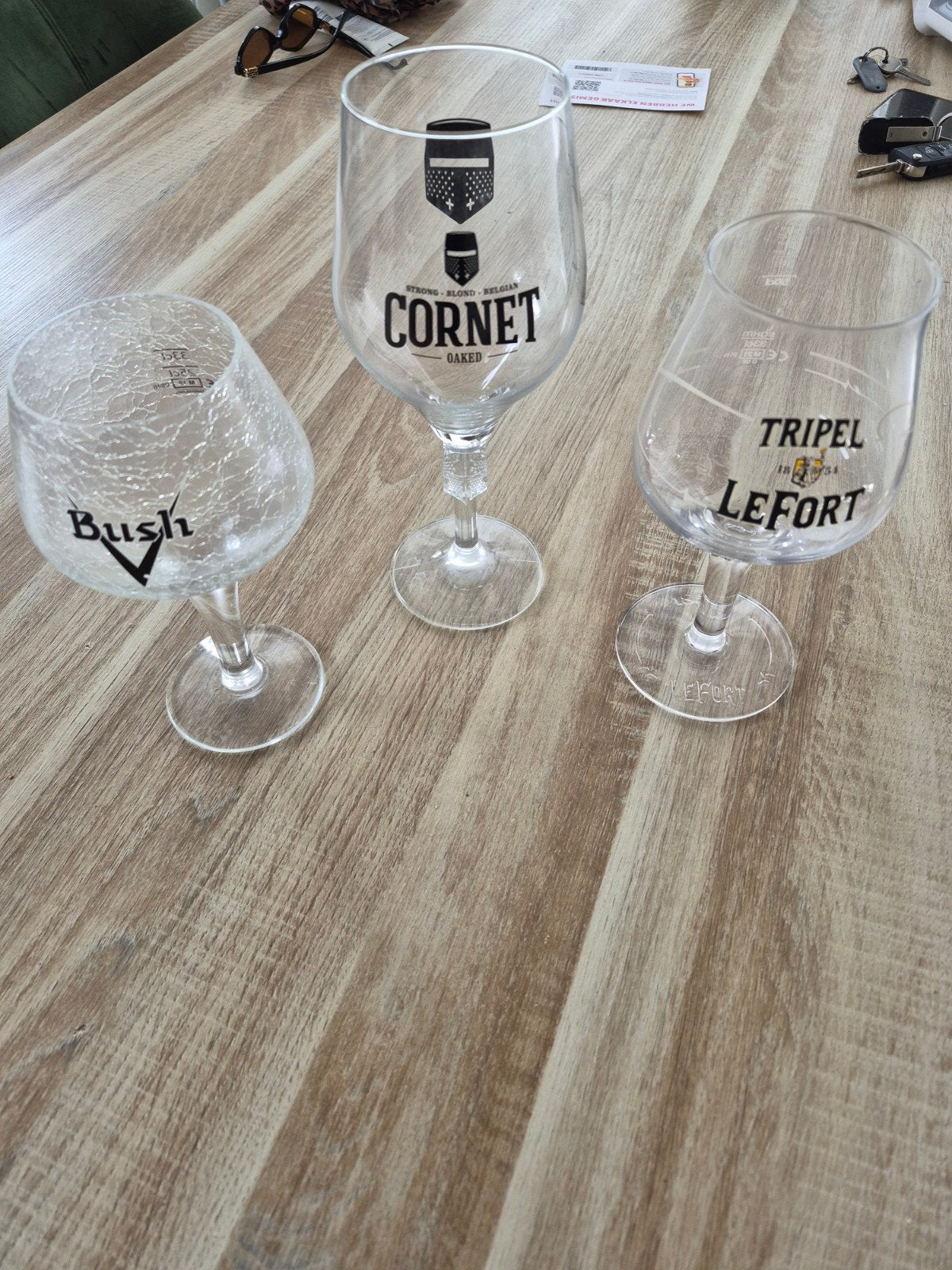 Bierglazen Bush, Cornet, Tripel LeFort - Set van 3, Overige typen, Ophalen of Verzenden, Zo goed als nieuw, Glas