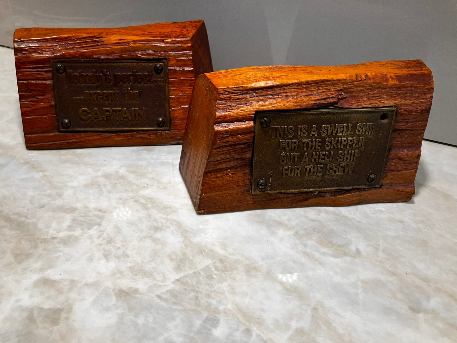 Set Vintage houten Nautische boekensteunen met messing, Antiek en Kunst, Ophalen of Verzenden