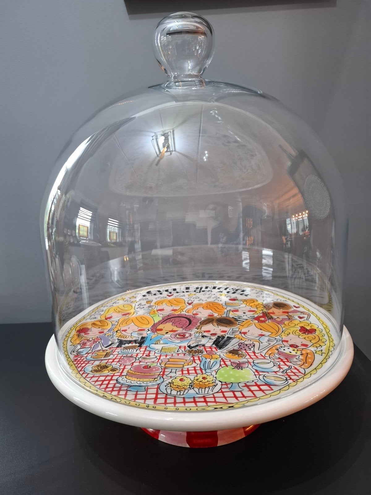 Blond Amsterdam taartplateau met glazen stolp, Ophalen, Zo goed als nieuw, Meerkleurig, Steen/keramiek