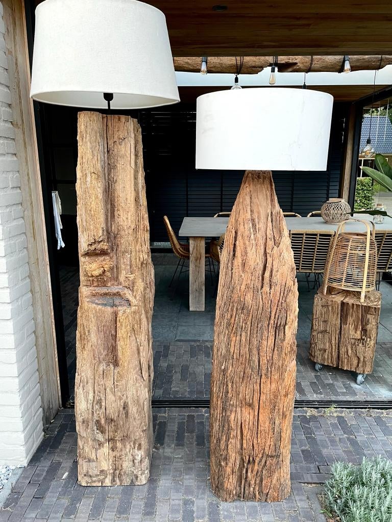 Unieke vloerlampen . robuust hout . sokkels., Ophalen, Nieuw, Hout, 100 tot 150 cm